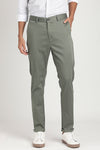Olive Green Stretch Textured  Window Pane Check Printed Trouser