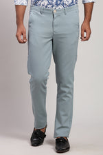Light Sea Green Solid Stretch Textured Trouser