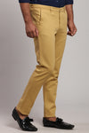 Tan Solid Stretch Textured Trouser
