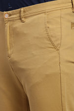 Tan Solid Stretch Textured Trouser