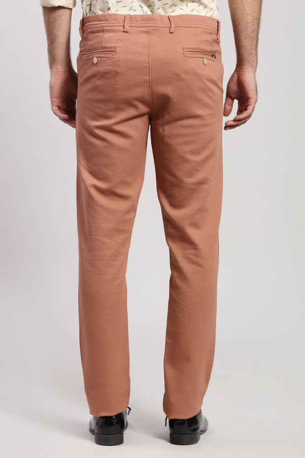 Light Brick Solid Stretch Textured Trouser