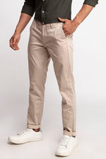 Beige Stretch Textured Micro Checks Printed Trouser