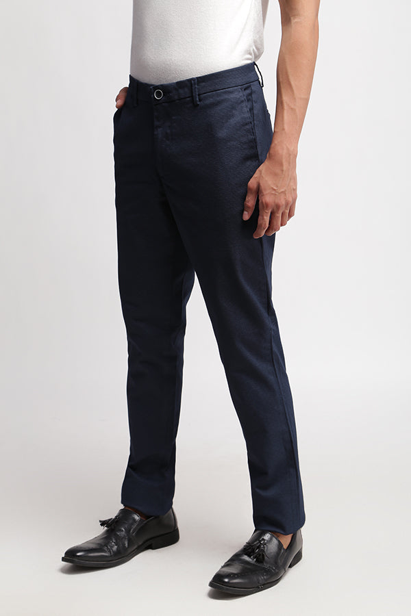 Navy Stretch Micro Printed Chino Trousers