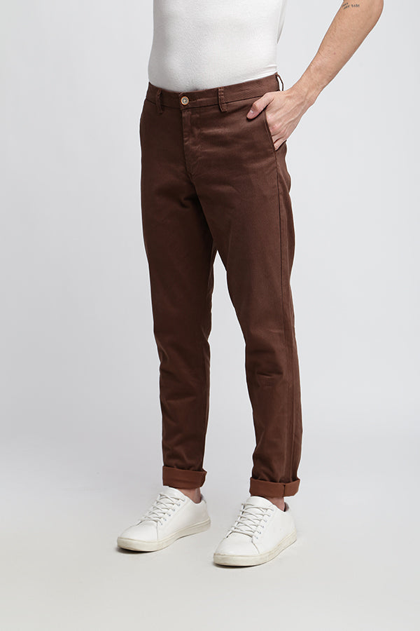 Brown Micro Printed Stretch Twill Chinos