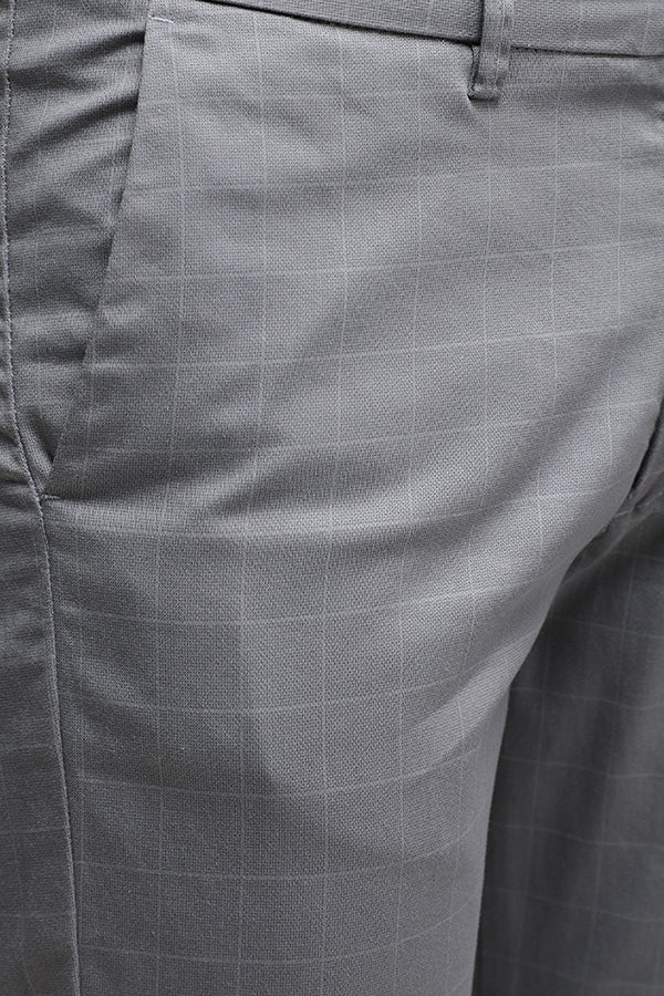 Grey Stretch Printed Textured Check Trouser