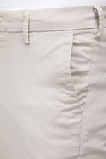Cream Slim Fit Solid Stretch Cotton Trouser
