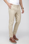 Light Khaki Slim Fit Solid Stretch Cotton Trouser
