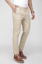 Light Khaki Slim Fit Solid Stretch Cotton Trouser