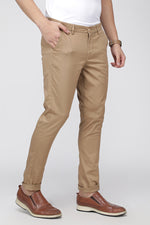 Dark Khaki Slim Fit Solid Stretch Cotton Trouser