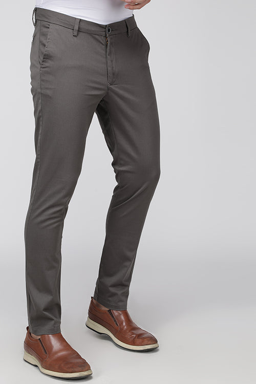 Dark Grey Slim Fit Solid Stretch Cotton Trouser