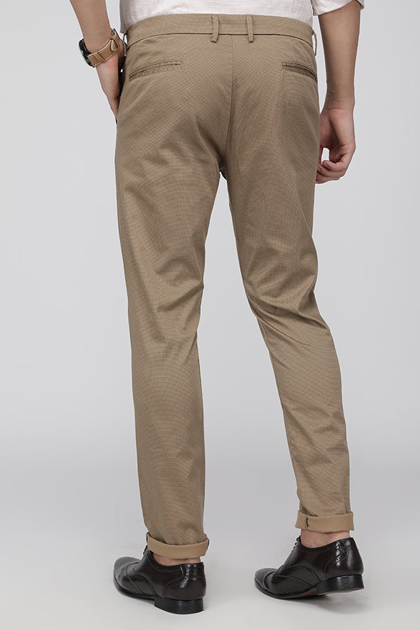 Khaki Super Slim Fit Printed Stretch Cotton Trouser