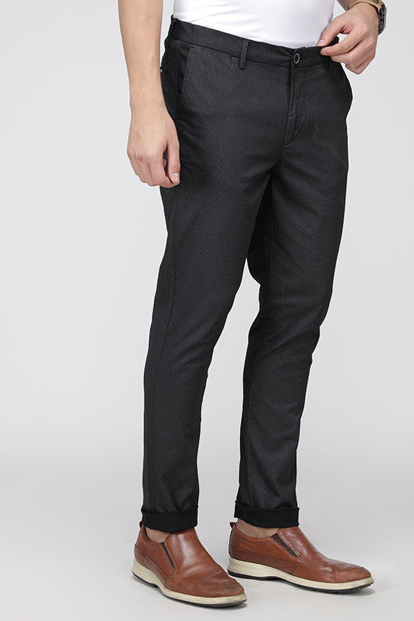 Black Super Slim Fit Printed Stretch Cotton Trouser