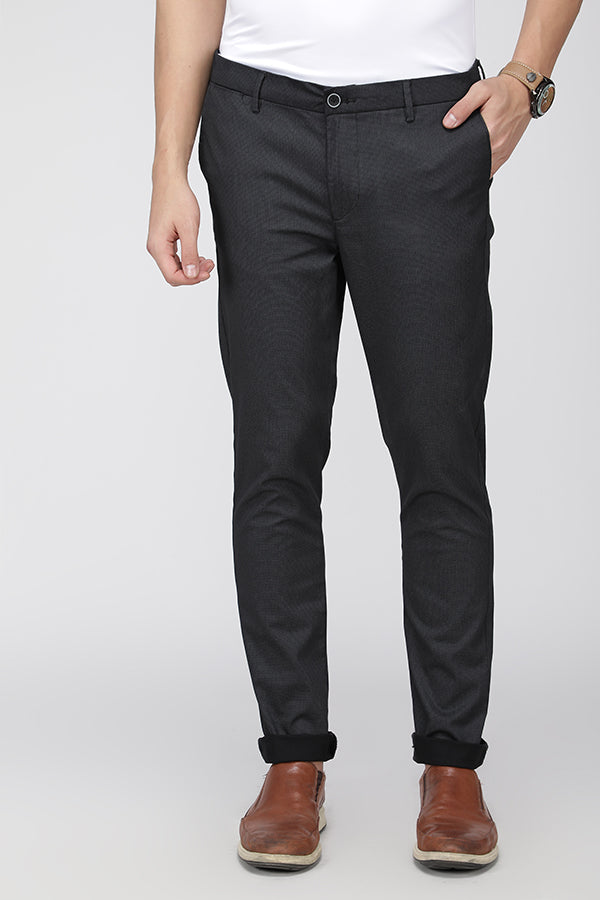 Black Super Slim Fit Printed Stretch Cotton Trouser