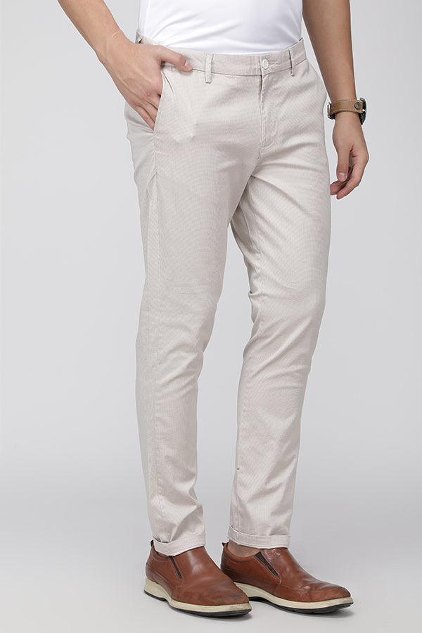 Ecru Super Slim Fit Printed Stretch Cotton Trouser