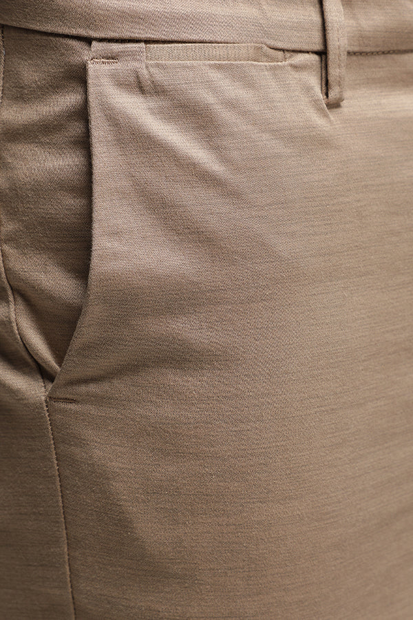Khaki Stretch Printed Textured Trouser
