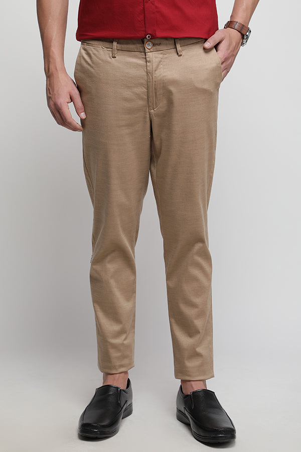 Khaki Stretch Printed Textured Trouser