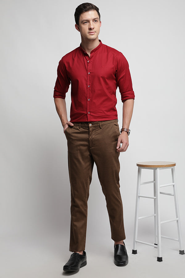 Brown Stretch Printed Textured Trouser
