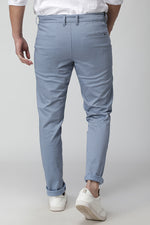 Sky Blue Micro Print Fitted Stretch Trouser