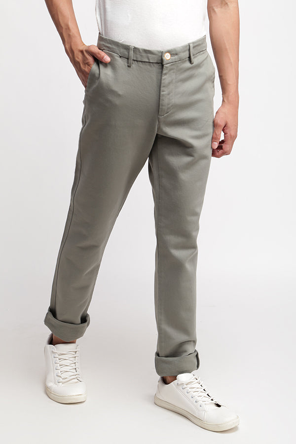 Green Stretch Solid Chino Trousers