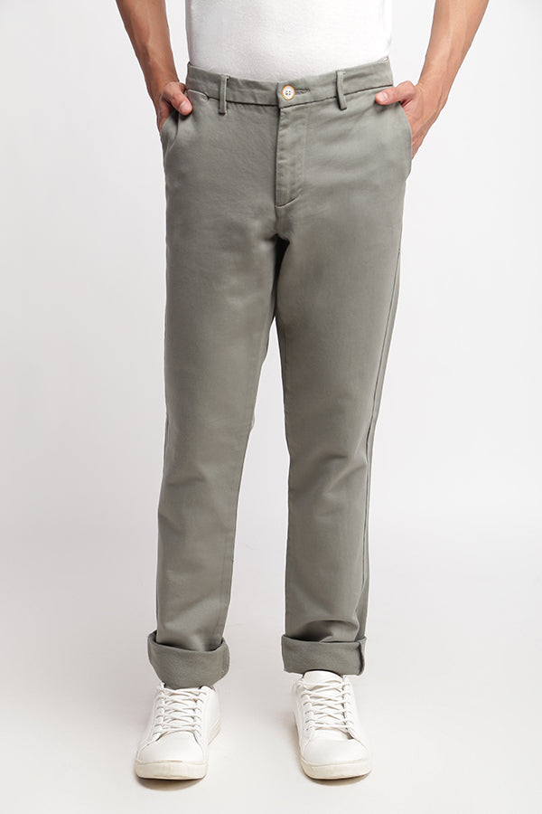 Green Stretch Solid Chino Trousers