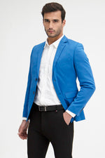 Sky Blue Solid Textured Knitted Blazer