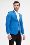 Sky Blue Solid Textured Knitted Blazer