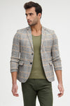 Grey Plaid Check Pattern Knitted Blazer