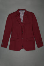 Lapel Collared Solid Maroon Knitted Blazer