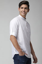 Textured White Mandarin Collar Shirt