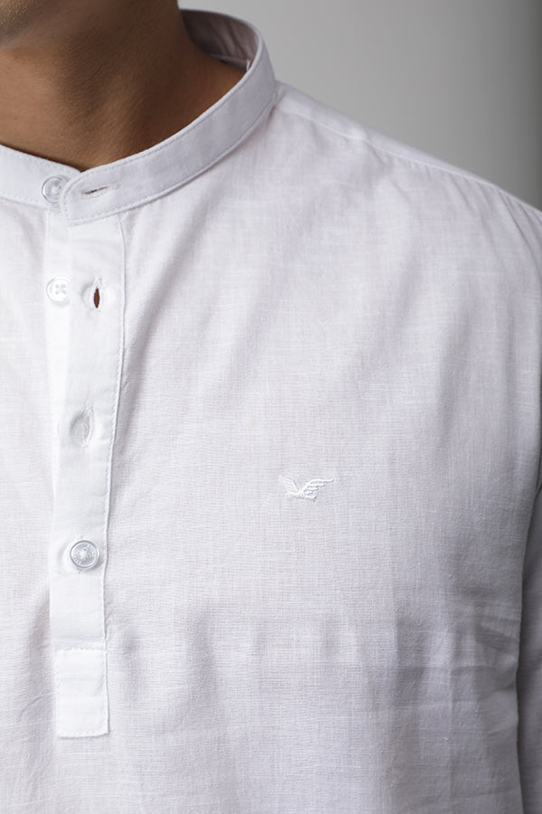 Textured White Mandarin Collar Shirt