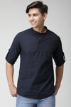 Textured Navy Kurta Shirt