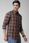 Brown Cotton Checked Slim Fit Shirt