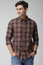 Brown Cotton Checked Slim Fit Shirt