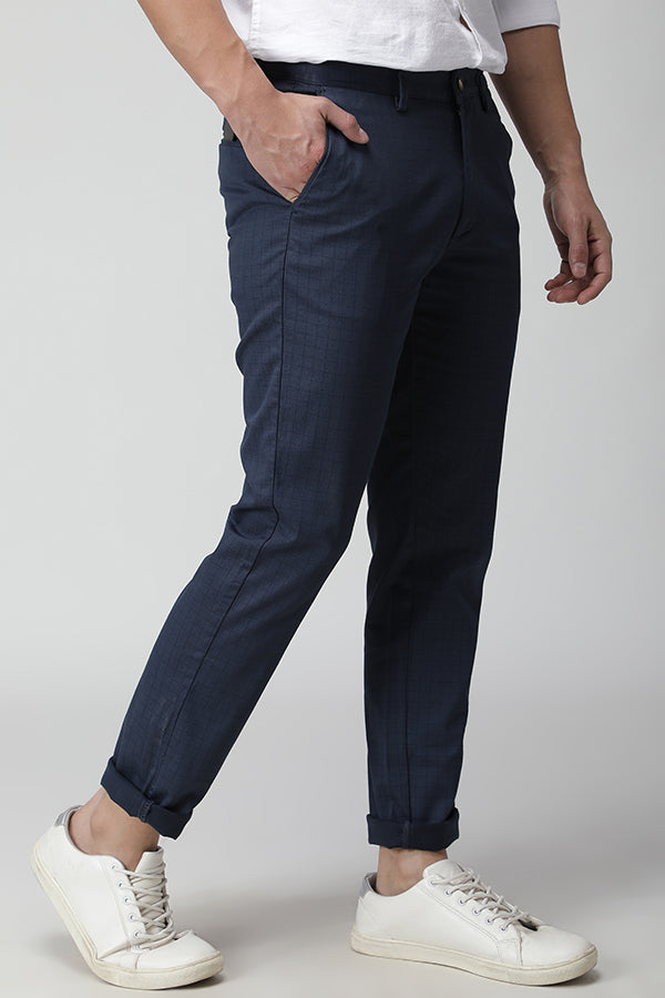 Navy Printed Texture Stretch Trouser