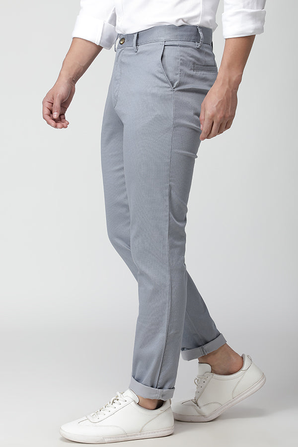 Cloud Blue Micro Print Fitted Stretch Trouser