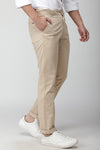 Beige Solid Stretch Flat Front Chinos