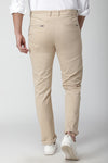 Beige Solid Stretch Flat Front Chinos