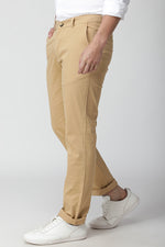 Khaki Solid Stretch Flat Front Chinos