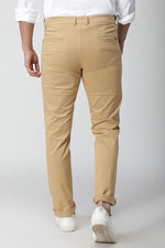 Khaki Solid Stretch Flat Front Chinos