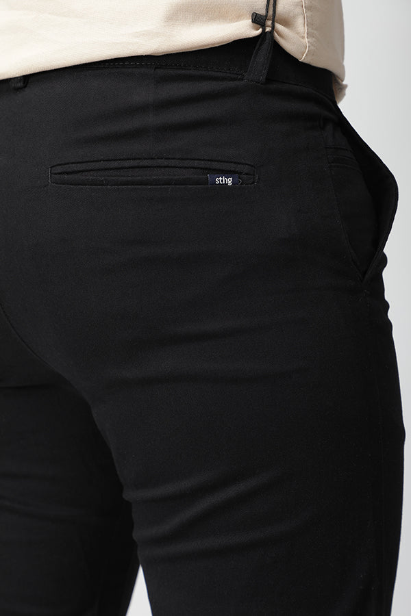 Black Solid Stretch Flat Front Chinos