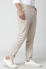 Light Beige Linen Textured Stretch Trouser