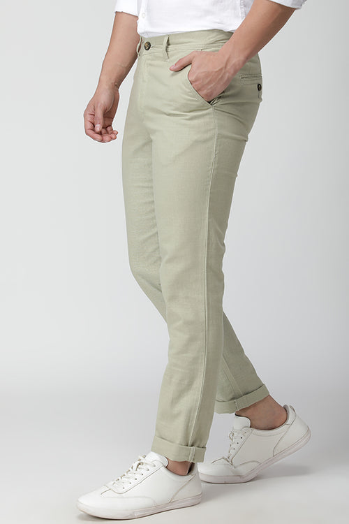 Light Green Linen Textured Stretch Trouser