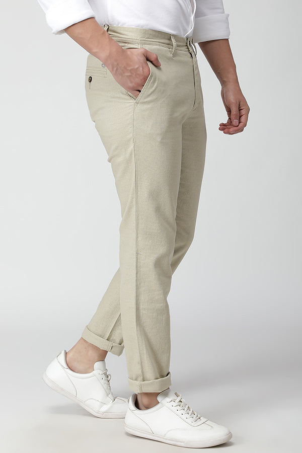 Ecru Skinny Linen Cargo Trousers
