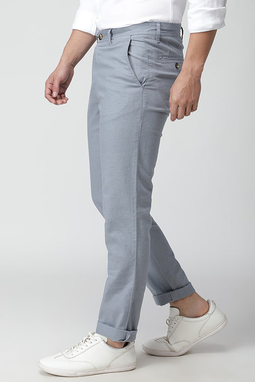 Pastel Blue Linen Textured Stretch Trouser