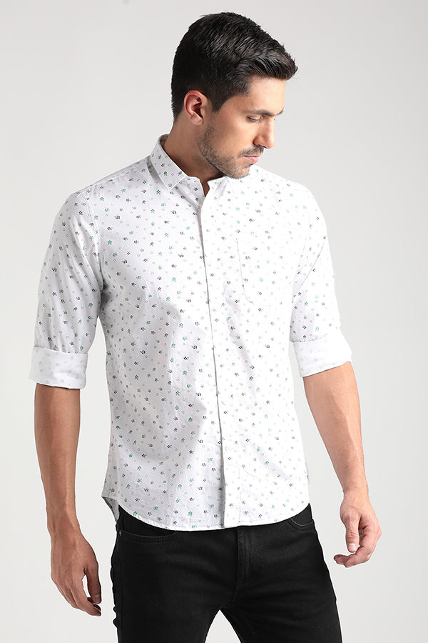 White Poplin Floral All Over Printed Shirt