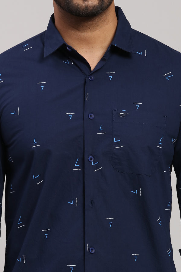 Navy Poplin Printed Shirt