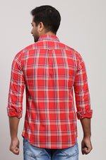 Red Twill Multicolor Check Shirt