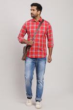 Red Twill Multicolor Check Shirt