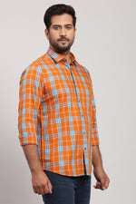 Burnt Orange Twill Multicolor Check Shirt