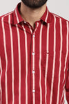 Maroon Poplin Vertical Printed Stripe Shirt